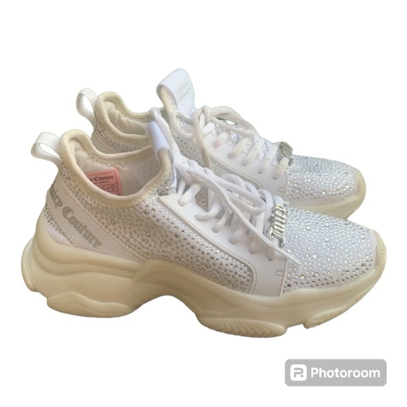 Juicy Couture Adana White Rhinestone Chunky Lace-Up Sneakers Size 6.5 - Picture 1 of 17